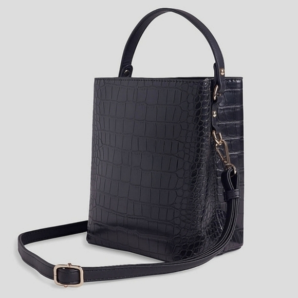 AOTA Elena Black Bucket Bag Peta Approved Vegan Leather - Picture 1 of 14